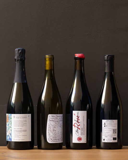 Romain Pascal Henin Blanc Champagne Comme Neige Chardonnay Sebastien Pointillart Coteaux Champenois Meunier Fleury Rose Pinot Nero Benoit Lahaye Bouzy Vino Francia retro etichetta