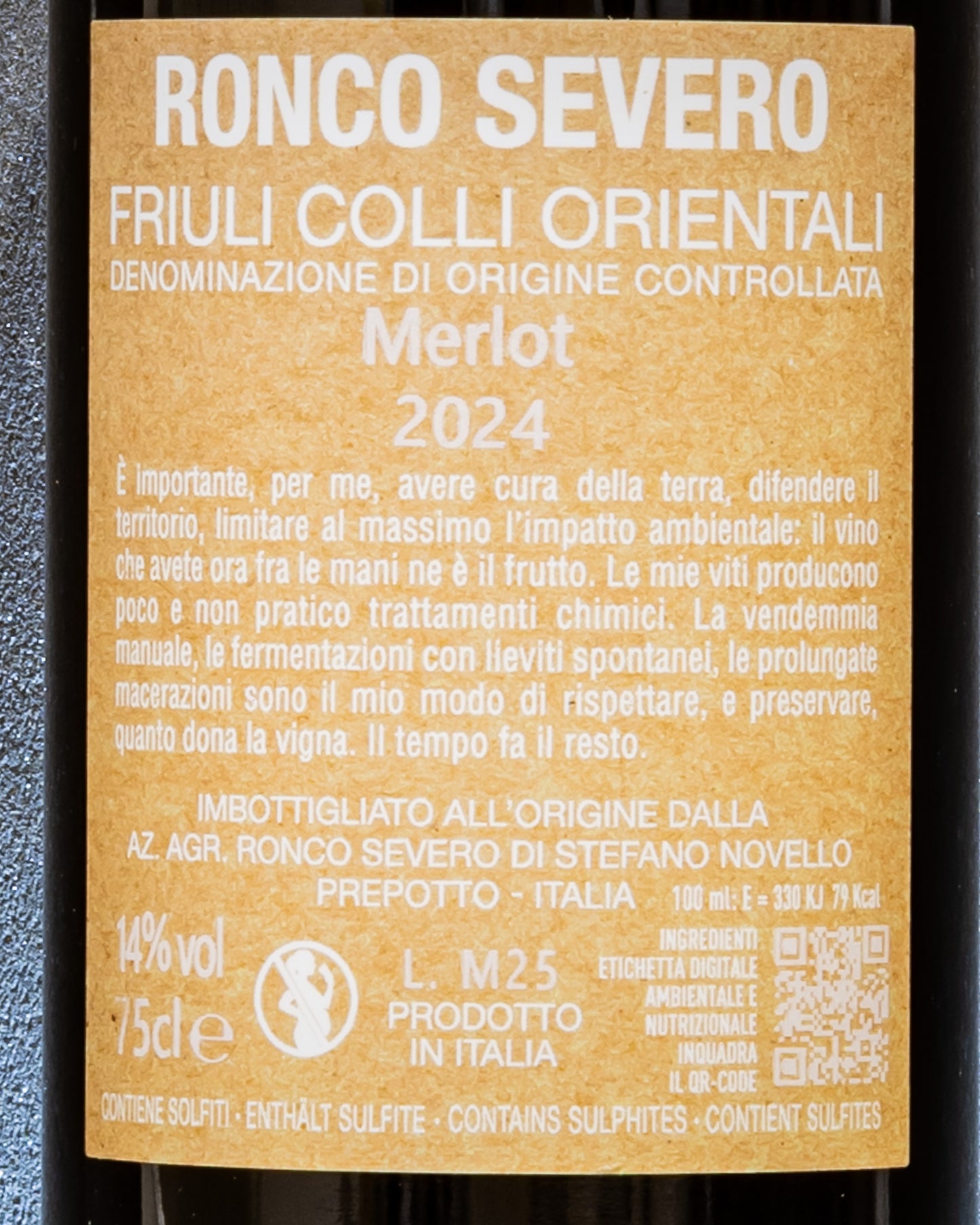 Ronco Severo Friuli Colli Orientali Prepotto Merlot Vino Rosso 2024 Vino Rosso Italia Retro Etichetta