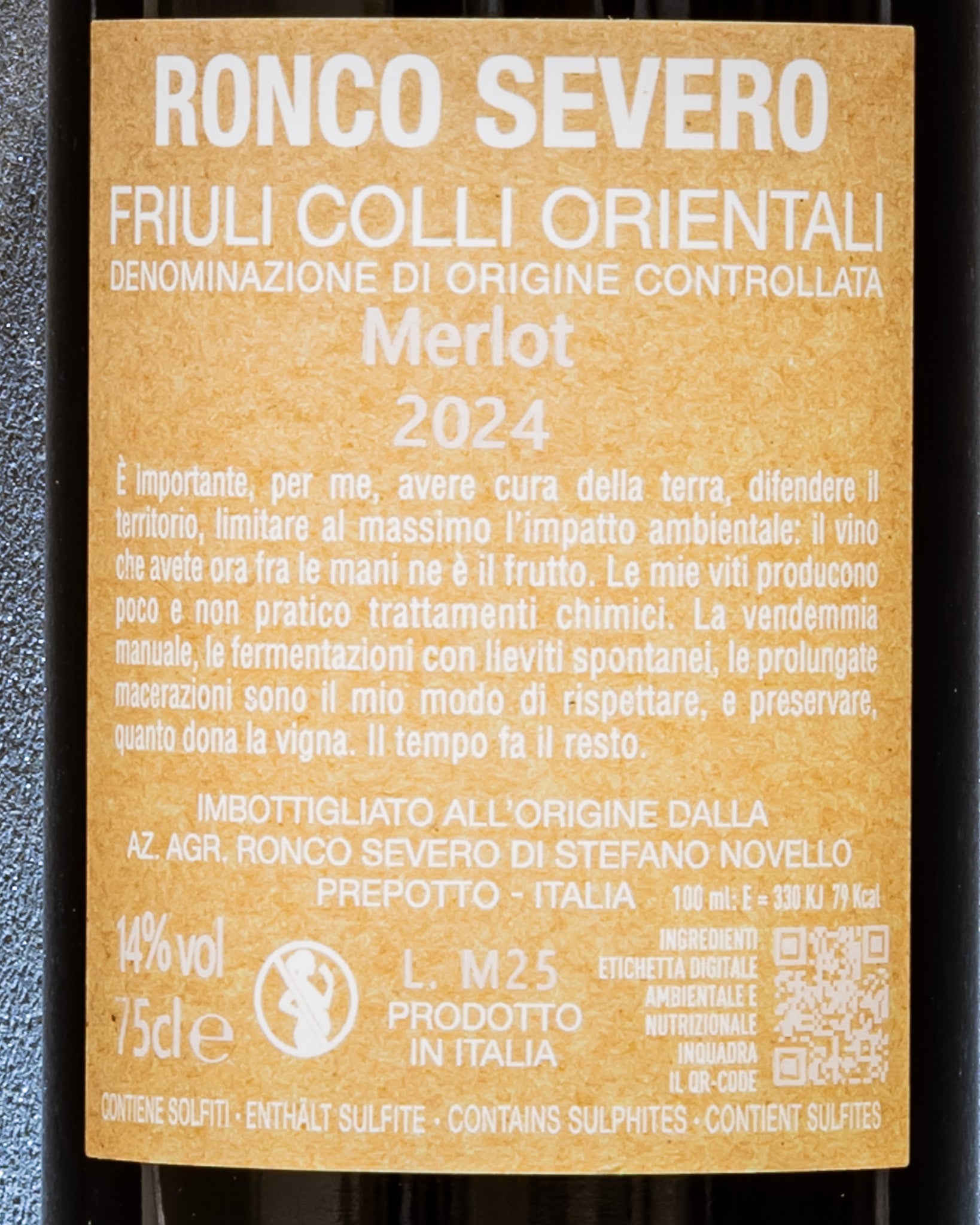 Ronco Severo Friuli Colli Orientali Prepotto Merlot Vino Rosso 2024 Vino Rosso Italia Retro Etichetta