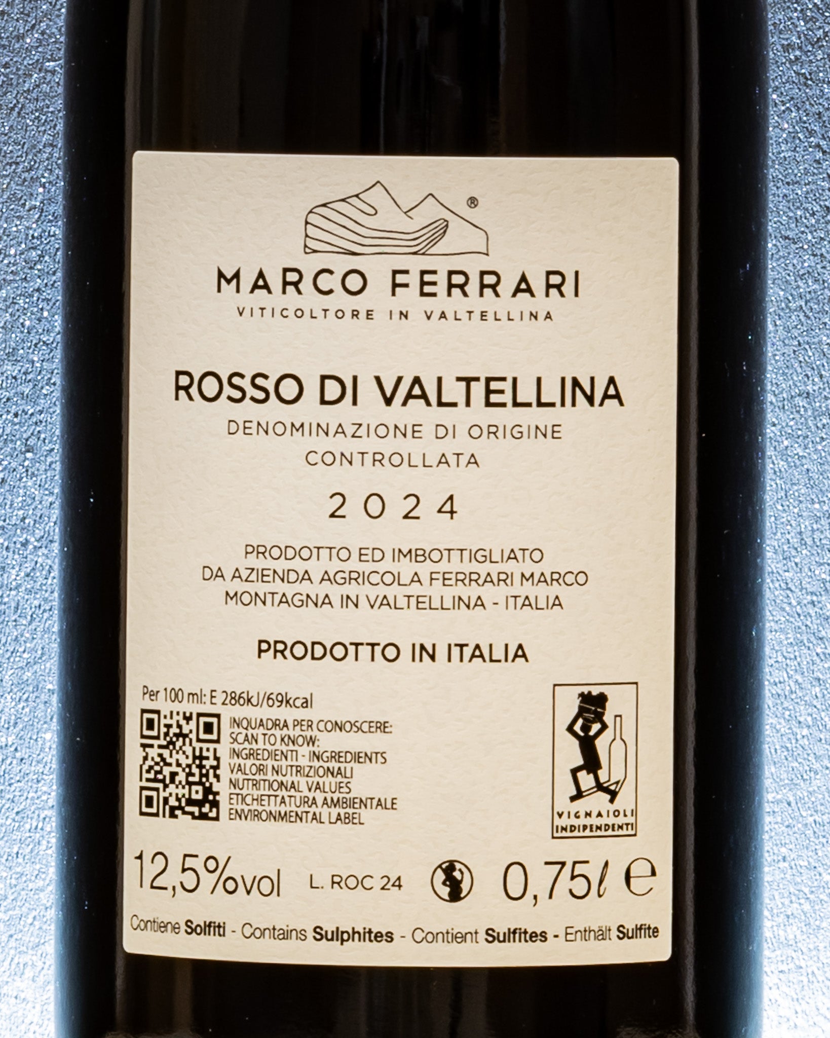 Rosso di Valtellina Marco Ferrari Nebbiolo Chiavennasca 2024 Italia Lombardia Vino Retro Etichetta