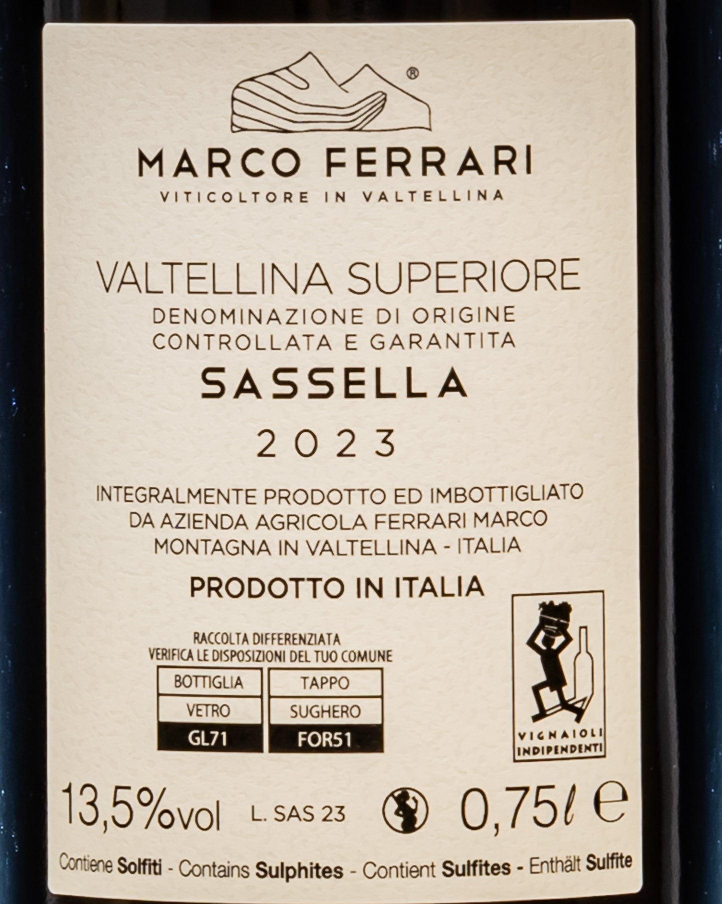 Sassella Marco Ferrari Nebbiolo Chiavennasca Valtellina Superiore 2023 Italia Lombardia Vino Rosso Retro Etichetta