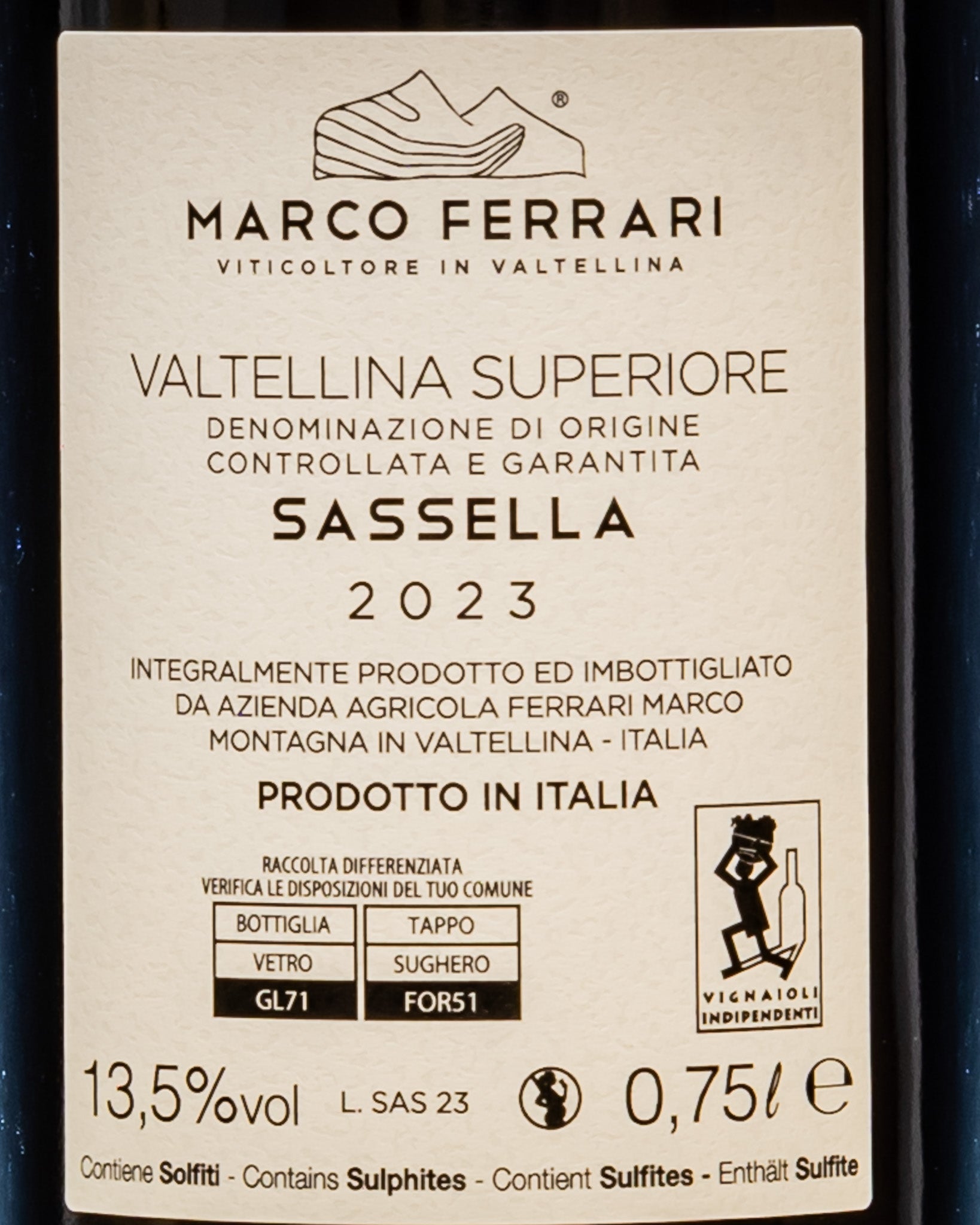 Sassella Marco Ferrari Nebbiolo Chiavennasca Valtellina Superiore 2023 Italia Lombardia Vino Rosso Retro Etichetta