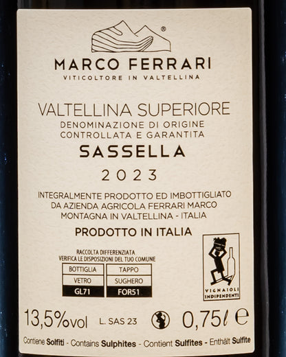 Sassella Marco Ferrari Nebbiolo Chiavennasca Valtellina Superiore 2023 Italia Lombardia Vino Rosso Retro Etichetta