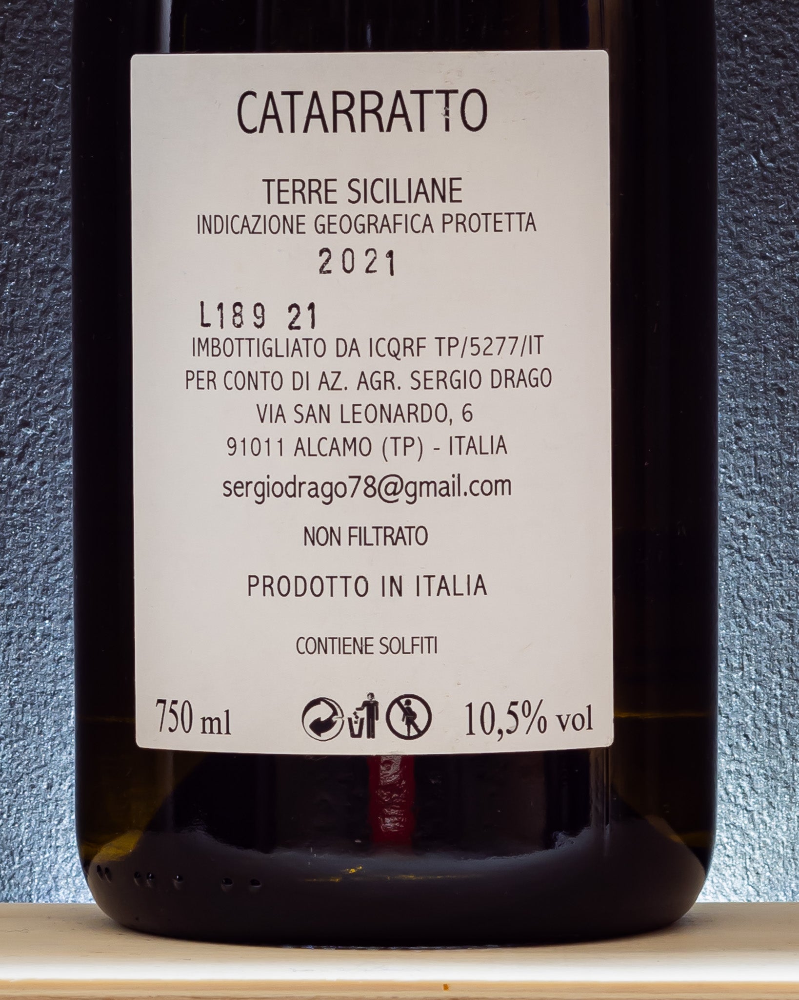 Sergio Drago Catarratto 2021 Vino Bianco Sicilia Italia Retro Etichetta