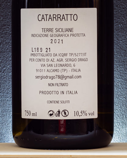 Sergio Drago Catarratto 2021 Vino Bianco Sicilia Italia Retro Etichetta
