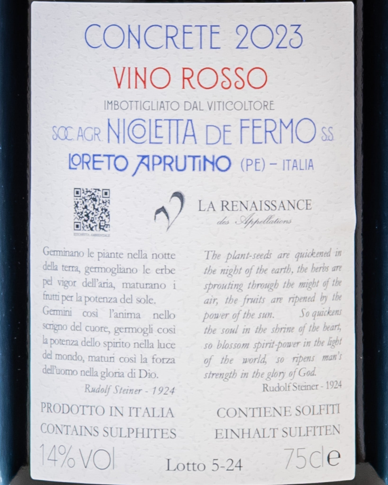 Stefano Papetti De Fermo Loreto Aprutino 2023 Abruzzo Concrete Montepulciano Vino Rosso Italia Retro Etichetta
