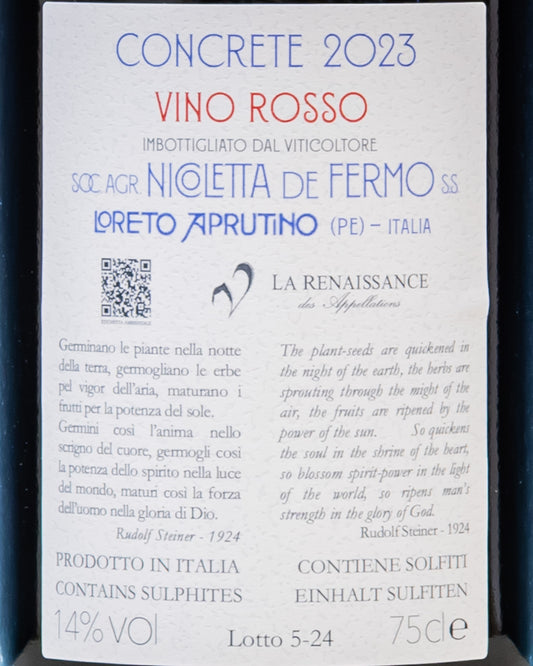 Stefano Papetti De Fermo Loreto Aprutino 2023 Abruzzo Concrete Montepulciano Vino Rosso Italia Retro Etichetta