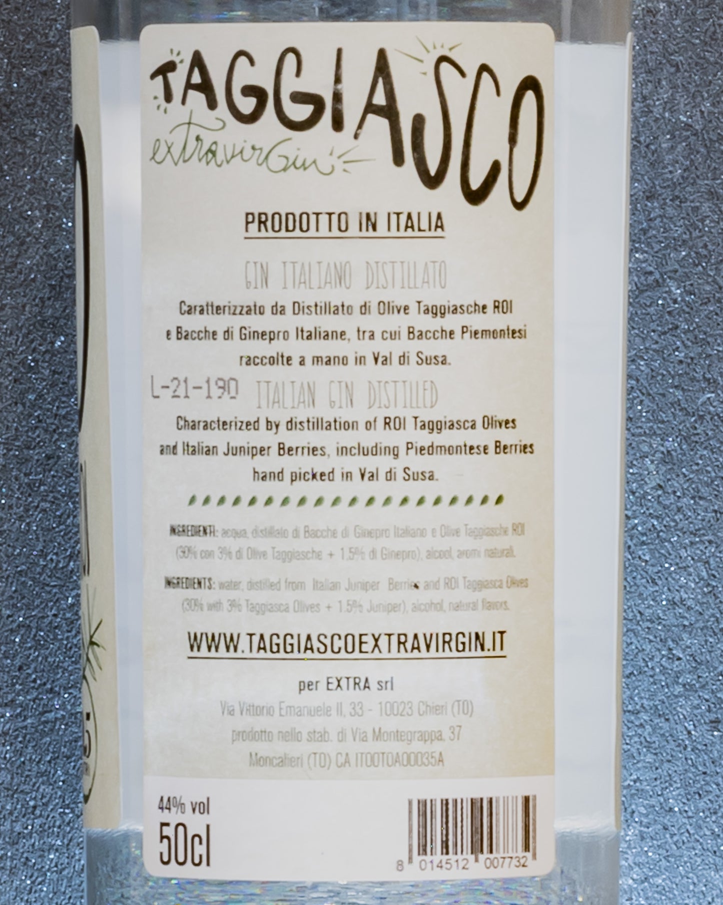 Taggiasco Gin Italian Distilled Olive Ginepro Roi Liguria Italia Distillato Retro Etichetta 2