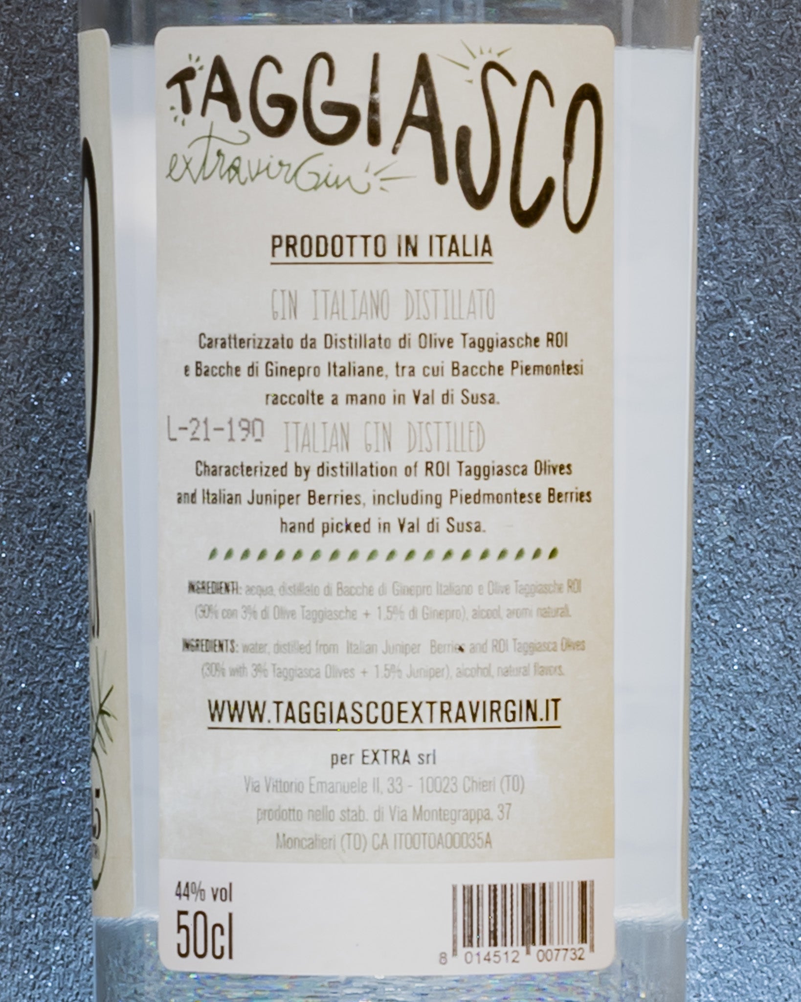 Taggiasco Gin Italian Distilled Olive Ginepro Roi Liguria Italia Distillato Retro Etichetta 2