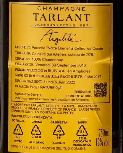 Tarlant Champagne Argilité 2016 Blanc De Blancs Chardonnay Brut Nature Francia Retro Etichetta