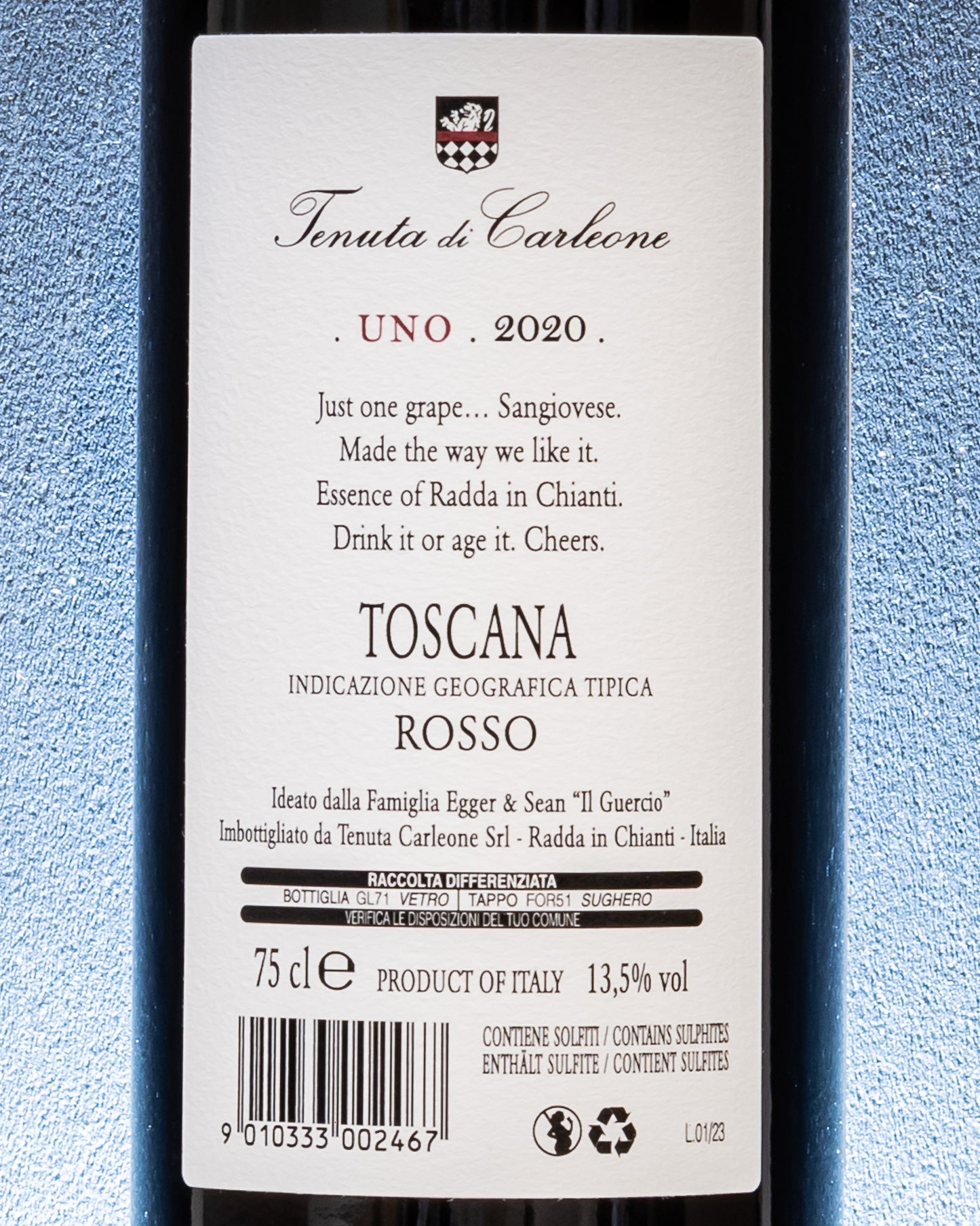 Tenuta Carleone Rosso Toscana Vino 2020 Uno Sangiovese Radda Chianti Italia Retro Etichetta