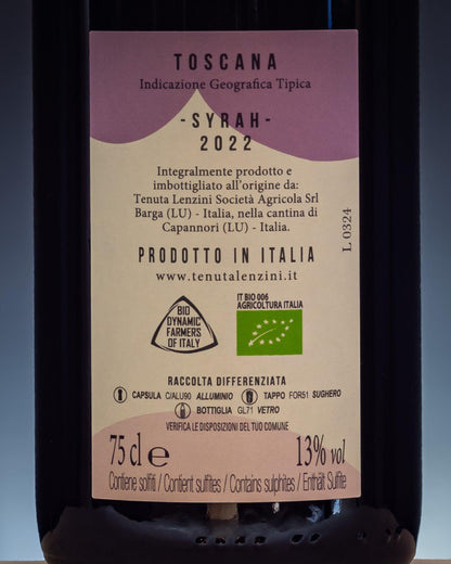 Tenuta Lenzini La Syrah Toscana Italia Vino Rosso 2022 Retro Etichetta
