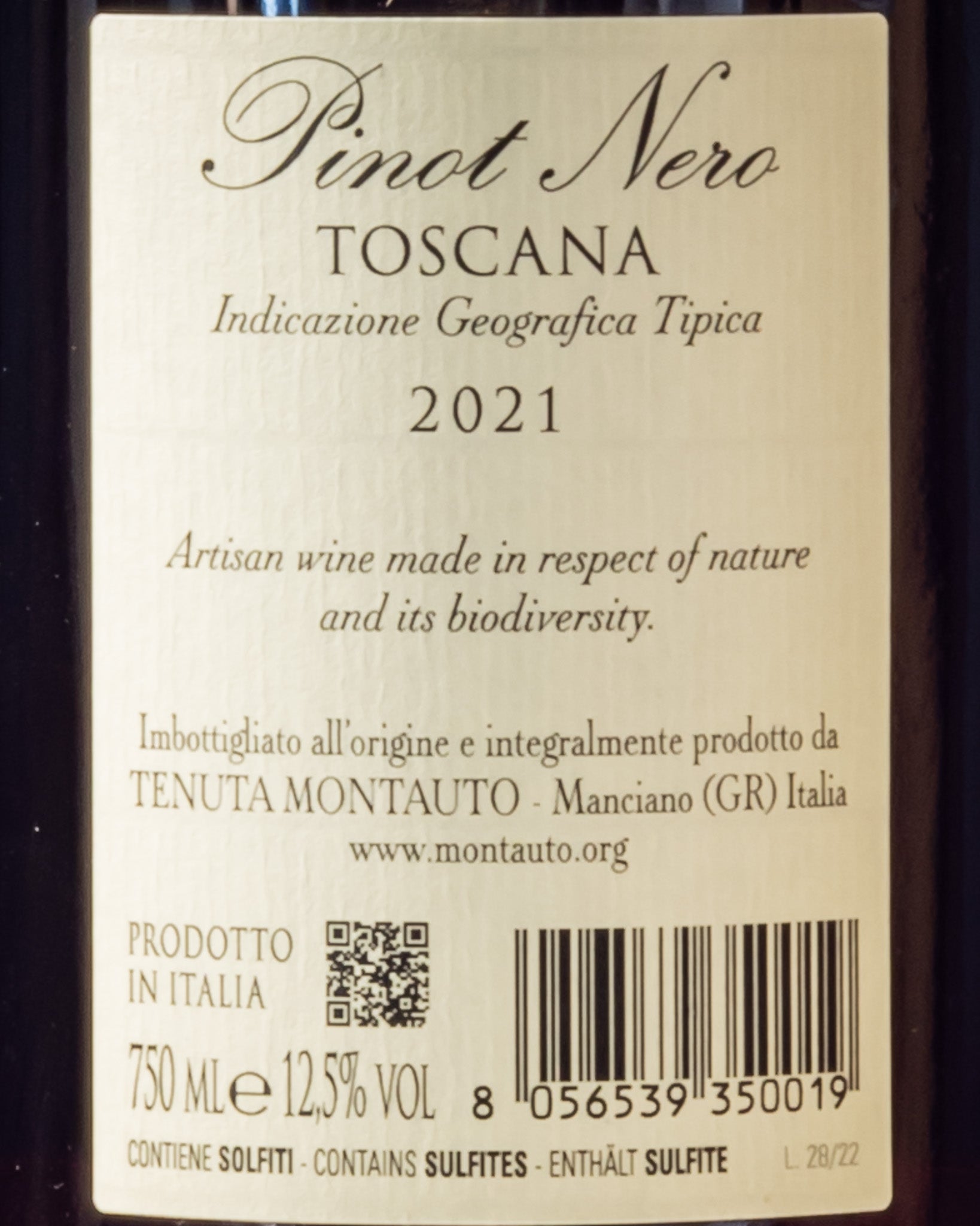 Tenuta Montauto Pinot Nero 2021 Vino Rosso Maremma Toscana Italia Retro Etichetta