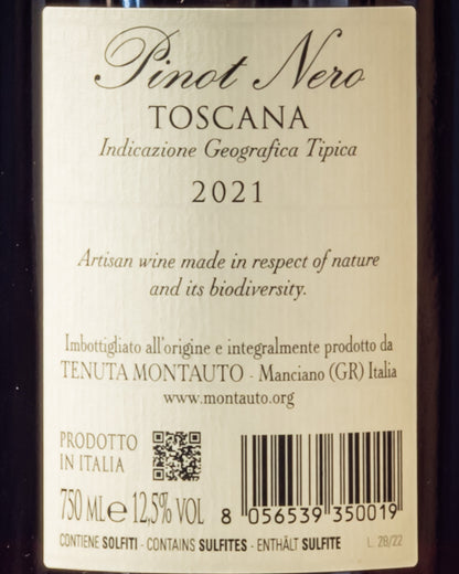 Tenuta Montauto Pinot Nero 2021 Vino Rosso Maremma Toscana Italia Retro Etichetta