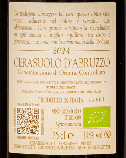 Torre dei Beati Cerasuolo Abruzzo Rosa-ae 2024 Montepulciano Vino Rosato Italia Retro Etichetta