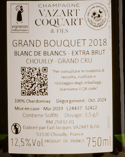 Vazart Coquart Champagne Extra Brut Chouilly Grand Cru Blanc Blancs Bouquet 2018 Cote Chardonnay Vino Francia Retro Etichetta