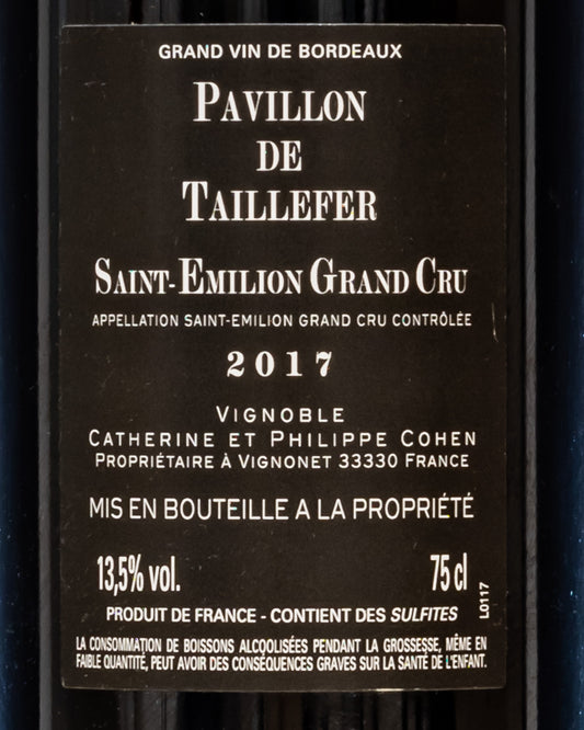 Vieux Pavillon Taillefer Saint Emilion Grand Cru 2017 Catherine Philippe Cohen Merlot Vino Rosso Bordeaux Francia Retro Etichetta