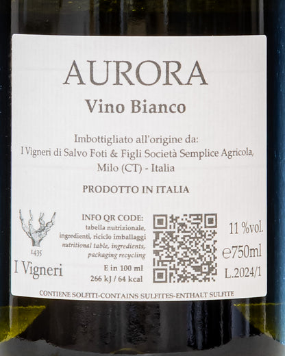 Vigneri Salvo Foti Etna Bianco Aurora Carricante Milo Vino Sicilia Italia 2024 Retro Etichetta