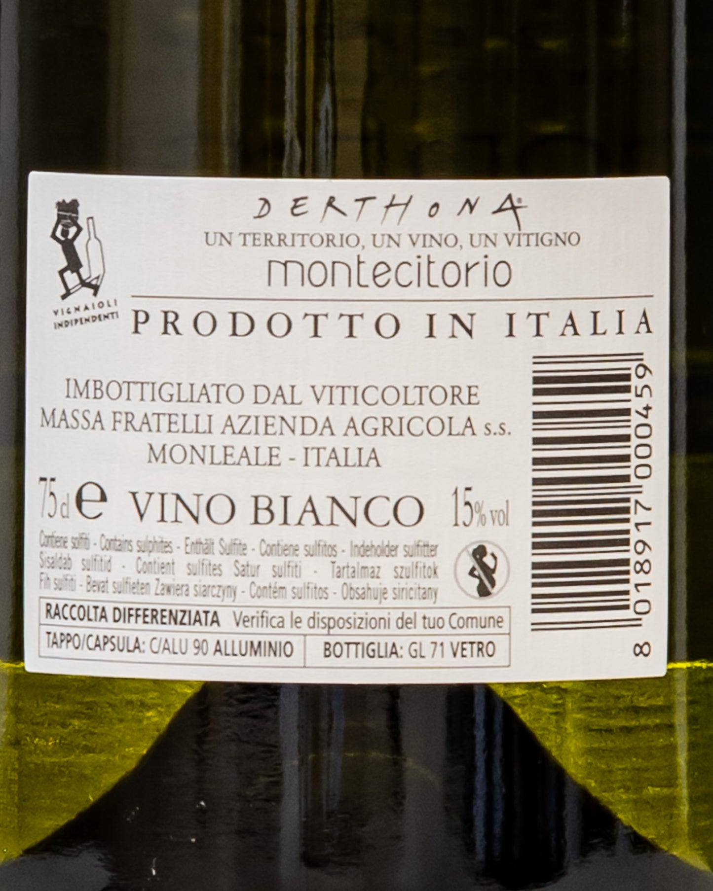 Vigneti Walter Massa Derthona 2023 Montecitorio Timorasso Colli Tortonesi Piemonte Vino Bianco Italia Retro Etichetta