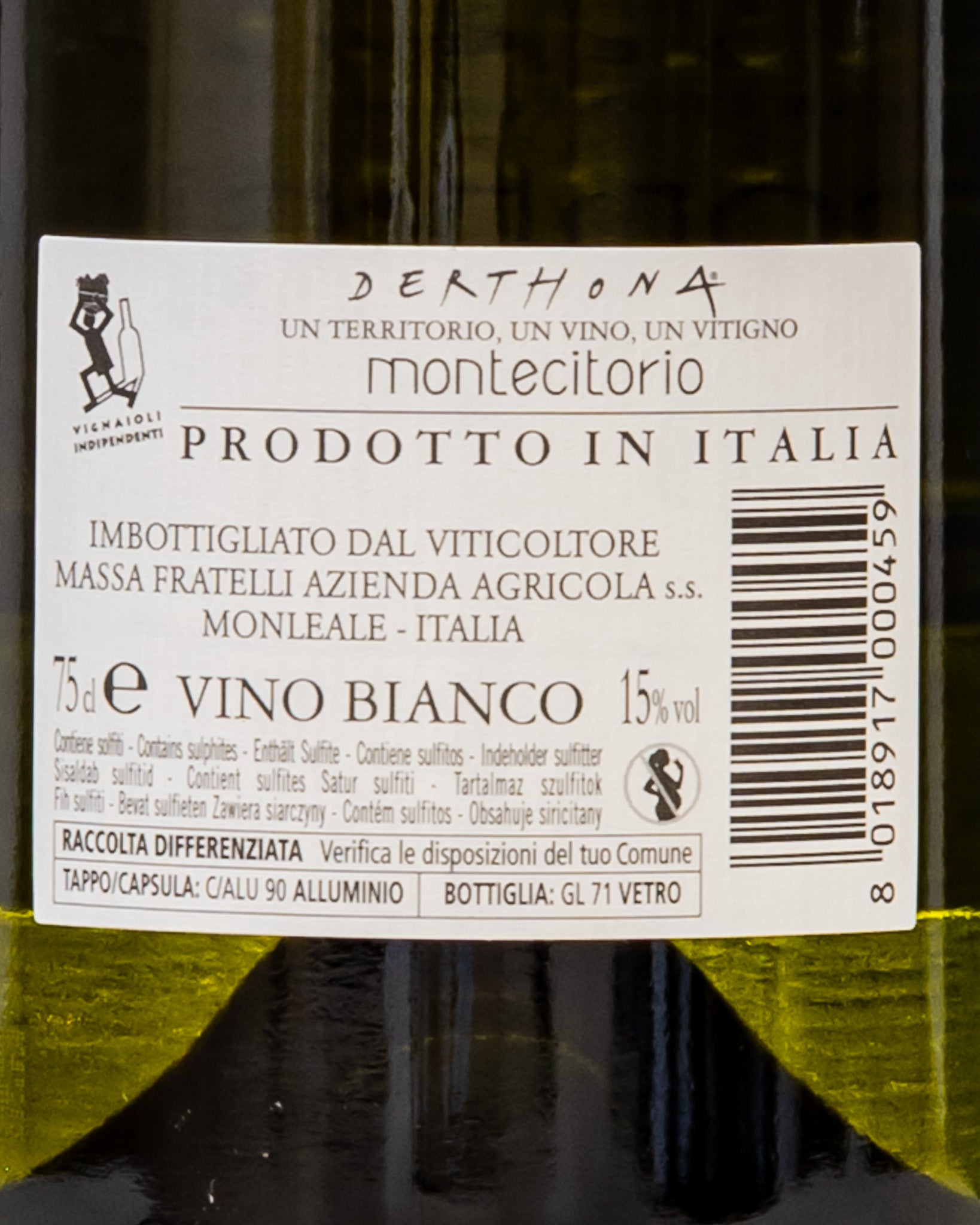 Vigneti Walter Massa Derthona 2023 Montecitorio Timorasso Colli Tortonesi Piemonte Vino Bianco Italia Retro Etichetta