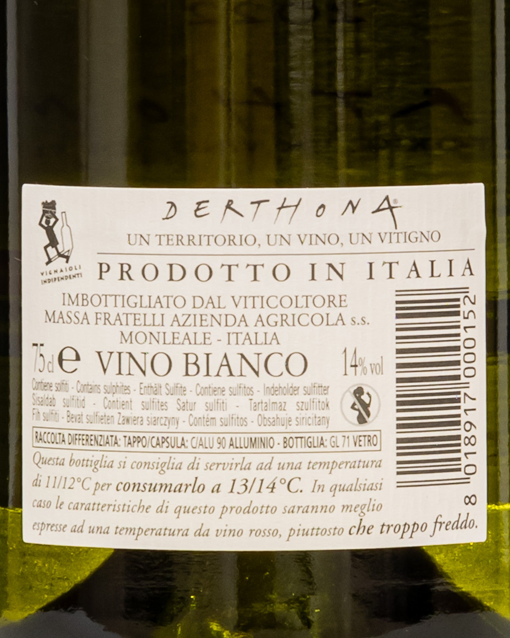 Vigneti Walter Massa Timorasso Derthona 2022 Vino Bianco Colli Tortonesi Piemonte Italia Retro Etichetta