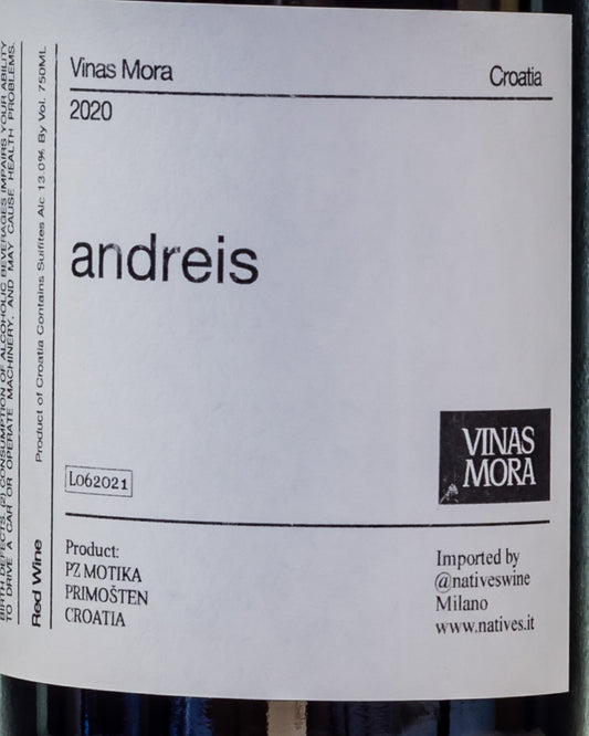 Vinas Mora Andreis 2020 Babic Croazia Europa Vino Rosso Retro Etichetta