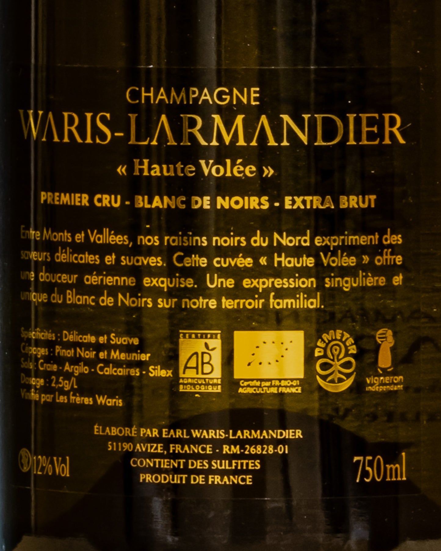 Waris Larmandier Champagne Extra Brut Premier 1er Cru Blanc Noirs Haute Volée Pinot Noir Nero Meunier Vino Francia Cote Blancs Retro Etichetta