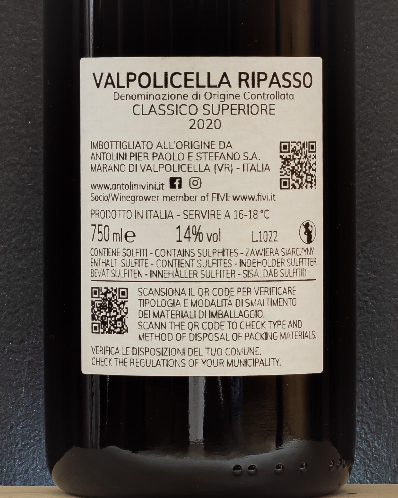 antolini valpolicella ripasso classico superiore veneto italia corvina corvinone rondinella retro etichetta