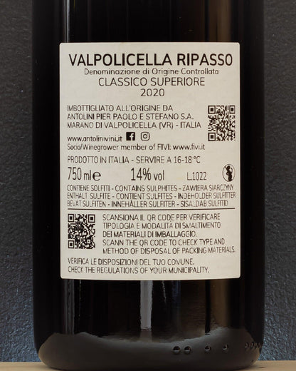 antolini valpolicella ripasso classico superiore veneto italia corvina corvinone rondinella retro etichetta