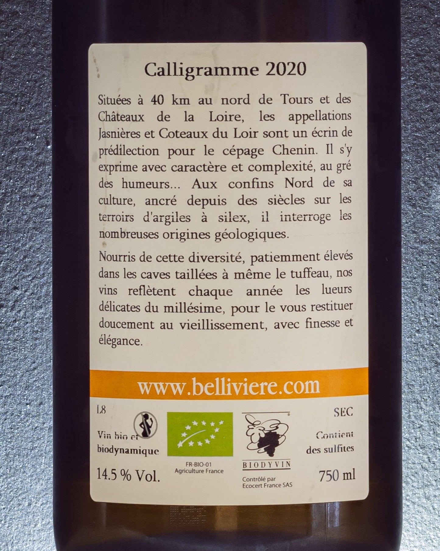 calligramme jasnieres chenin domaine de belliviere loira