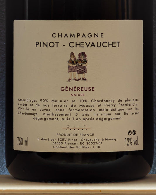 champagne pinot chevauchet genereuse brut nature pinot meunier chardonnay retro etichetta