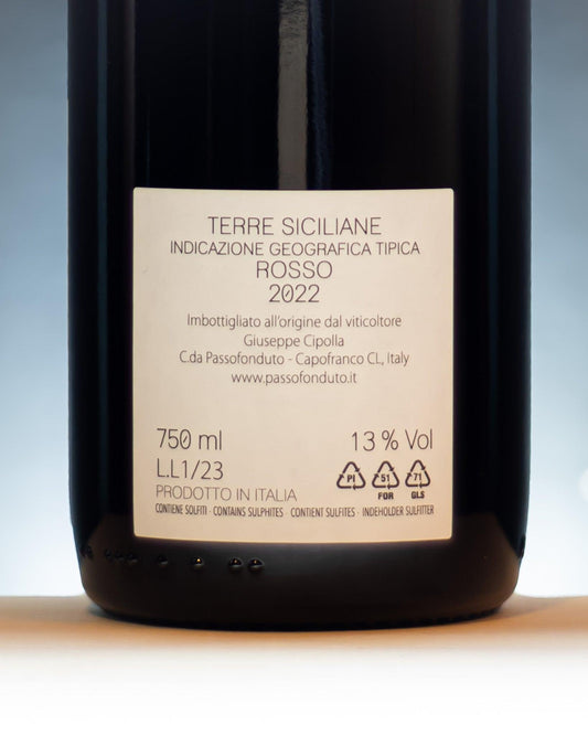 giuseppe cipolla le robbe passofonduto sicilia nero d avola vino rosso  retro etichetta