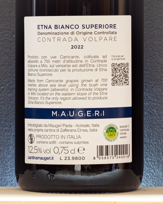 maugeri etna bianco superiore contrada volpare carricante sicilia italia retro etichetta