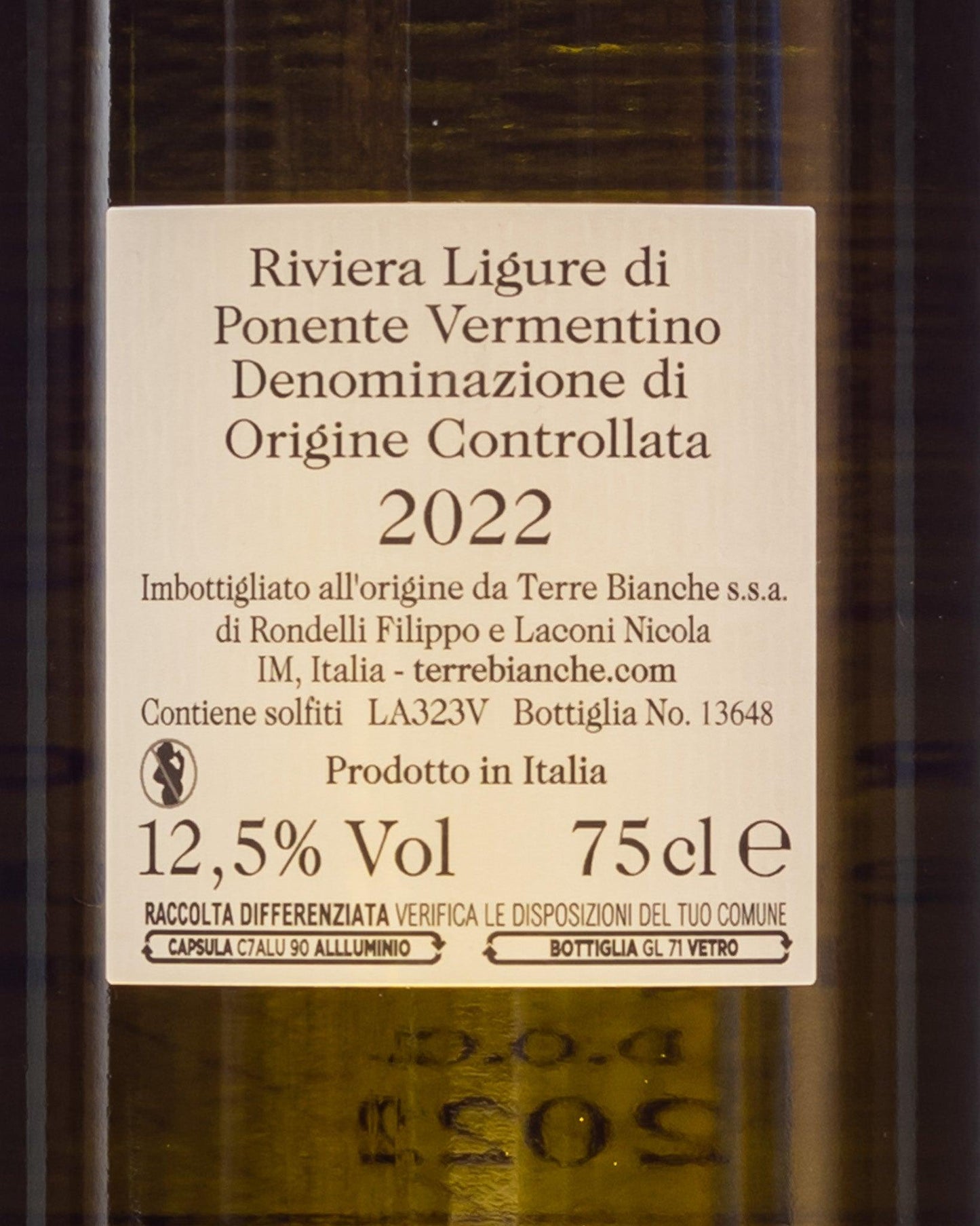 riviera di ponente vermentino terre bianche retro etichetta