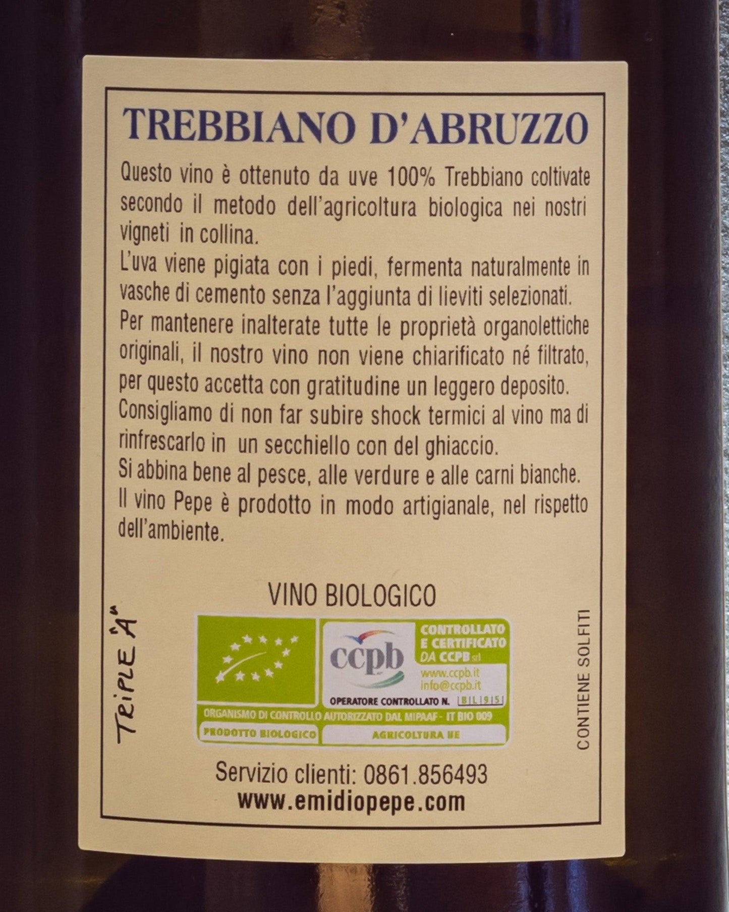 trebbiano d'abruzzo emidio pepe retro etichetta