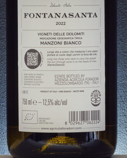 vigneti delle dolomiti manzoni bianco fontanasanta foradori retro etichetta